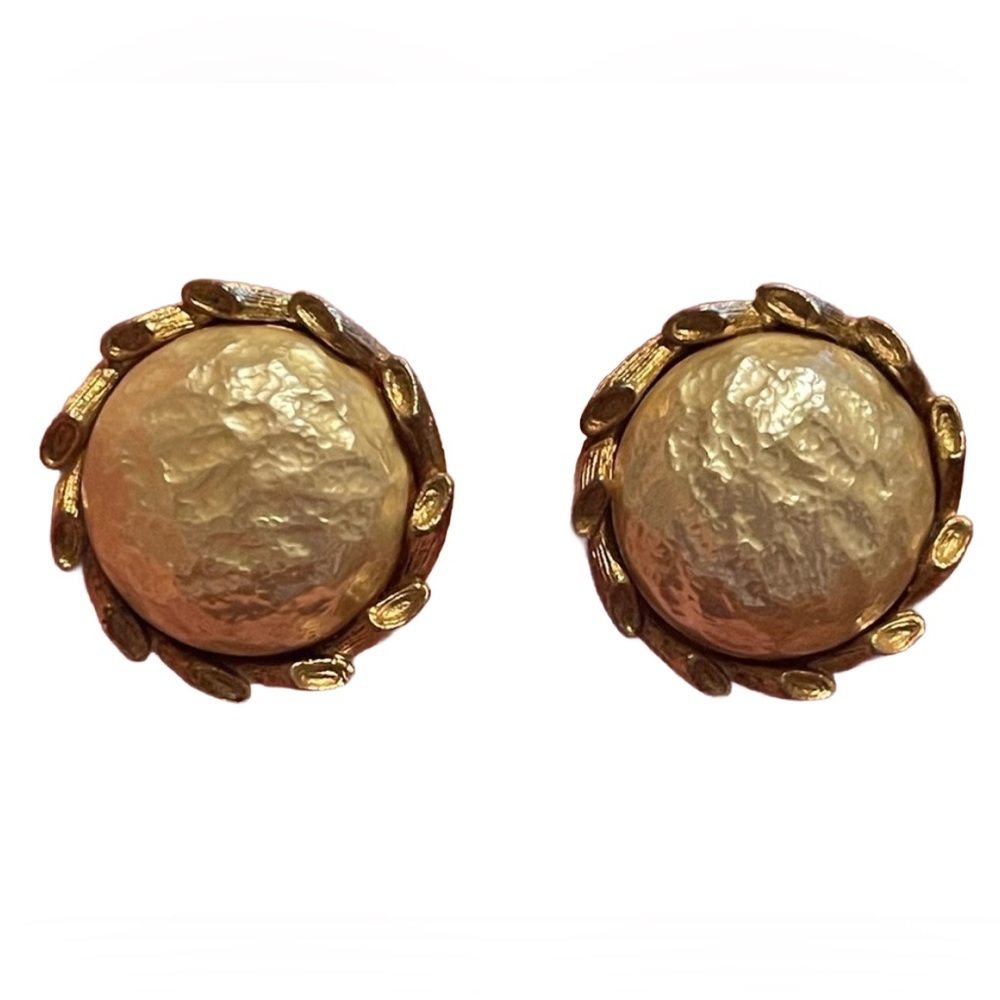 Vintage Kramer Gold & Cream Statement Earrings